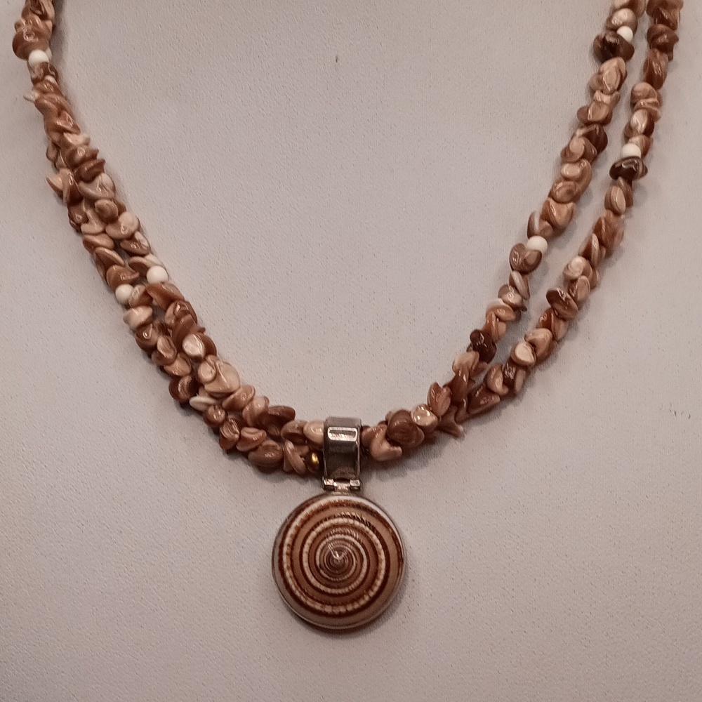 Barse Brown Stone Nugget Bead Necklace with Seashell Pendant Sterling Silver
